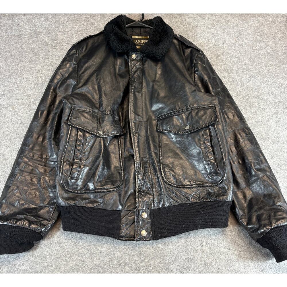VINTAGE 90s Cooper Sportswear Leather Bomber Jacket Mens 40 Black 80s Outdoor